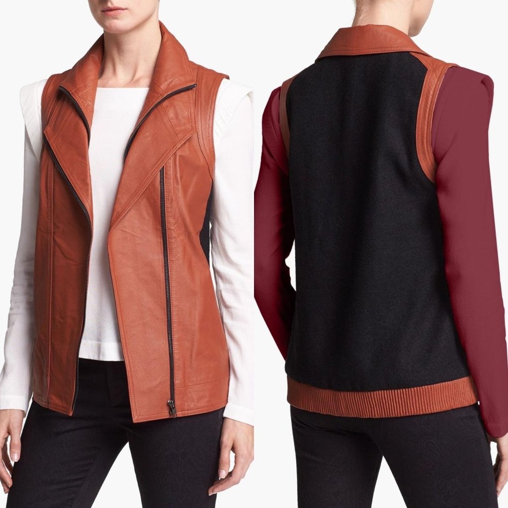 Mural Leather Motorcycle Double Zip Vest Small Never Worn Biker